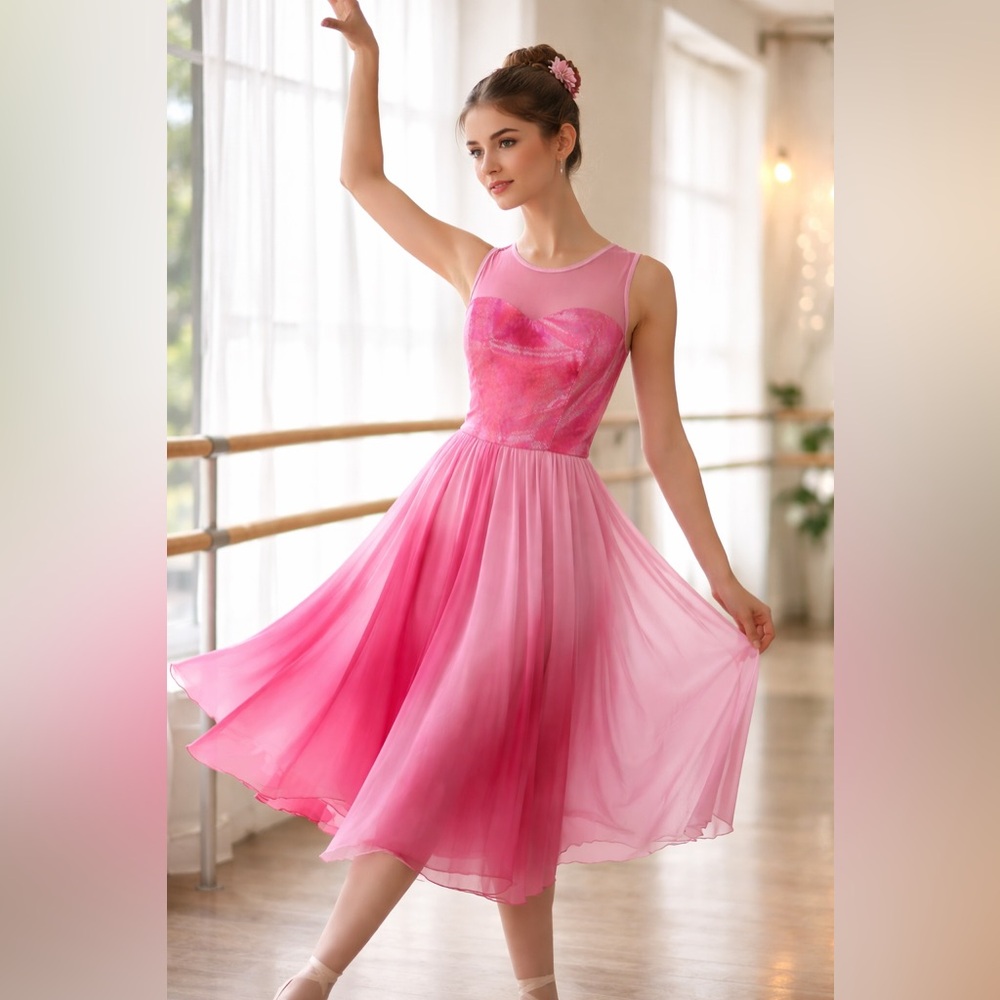 Stage Accents Pink Mesh Ombre Dance Dress Size 16 Performance Costume